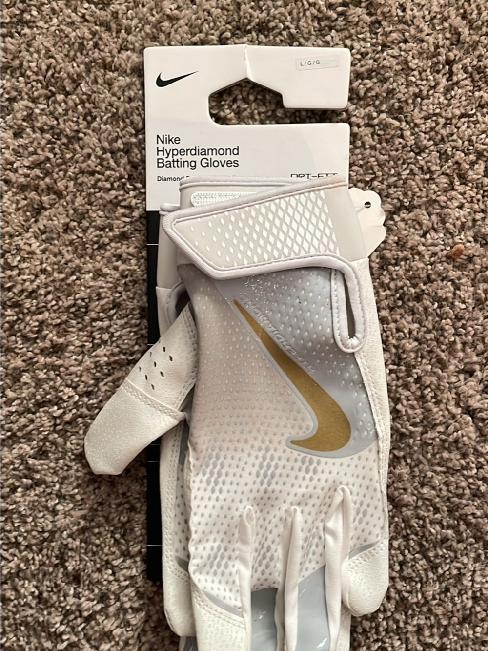Nike White and Gold Hyperdiamond Batting Gloves